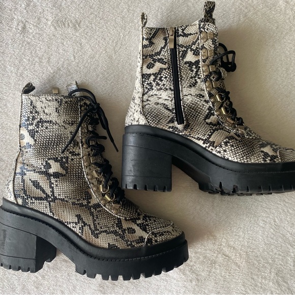 EGO Maura snakeskin chunky sole lace-up biker boots - Picture 3 of 12